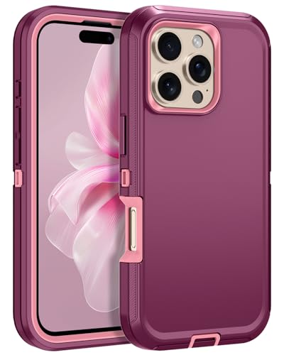 for iPhone 16 Pro Max Case Heavy Duty Protective Shockproof Dropproof 3-Layer Full Body Protection [Without Screen Protector] Tough Rugged Cover for Apple iPhone 16 Pro Max,Purple/Pink - color: Purple/Pink