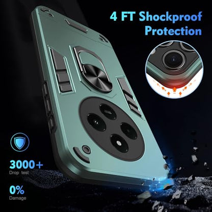 Compatible with Xiaomi Redmi A4/Poco C75/Redmi A3 Pro/14C 4G Phone Case Cover Built-in Stand Shockproof and Drop-Proof [with Tempered Glass Screen Protector] Green - color: HY-GZS-green, size: Xiaomi Redmi A4/Poco C75/Redmi A3 Pro/14C 4G