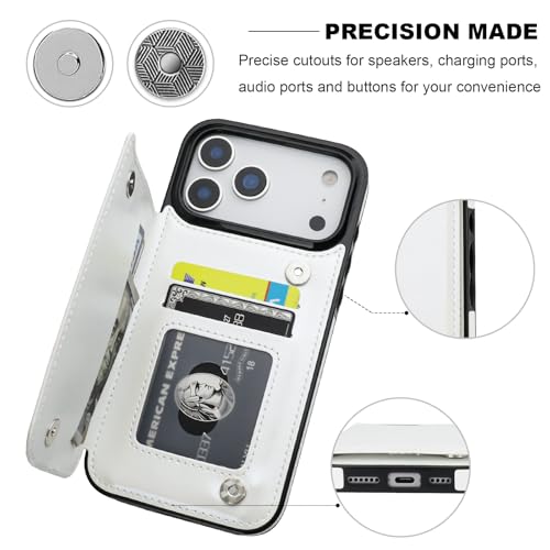 ONETOP for iPhone 17 Pro Max Wallet Case with Credit Card Holder,White | Kickstand,ID/Cash Holder,Case Wallet with Card Slots,Double Magnetic Clasp,Durable PU Leather Shockproof Cover for Women Men - color: White