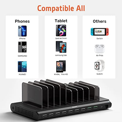 Alxum Multi USB Charging Station,Fast 120W 10 Port iPad Tablet Charger Dock - size: 120W (10 Ports)