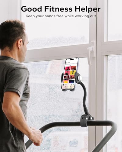 GDZN Gooseneck Handlebar Phone Holder for Stroller/Wheelchair/Treadmill/Spin Bike/Golf Cart/Boat/Mic Stand/Gym Bicycle Phone Clamp, Compatible with iPhone Pro Max 17/16/15, Galaxy, 4.7-7" Smartphones