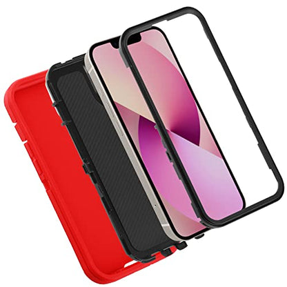 Co-Goldguard Shockproof Case for iPhone 13 with Tempered Glass Screen Protector 3 Layer Military Grade Drop Protection Heavy Duty Protection Rugged Rubber Phone Case Cover for iPhone 13 6.1 RedBlack - color: RedBlack+G