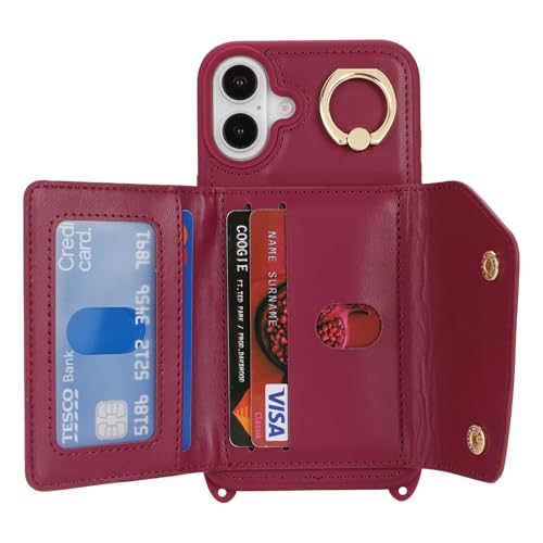 Lipvina Crossbody Wallet Case for iPhone 16,Wine Red - color: 07-Wine Red, size: iPhone 16 6.1"