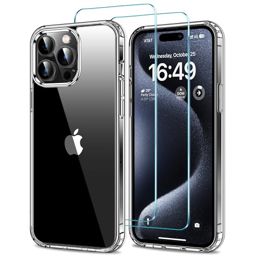 HOOMIL Case for iPhone 15 Pro Max Phone Cover with 2-Pack Tempered Glass Screen Protector, Non-Yellowing, Drop Protection, Anti-Scratch, Transparent, Hard Back - Crystal Clear - color: Clear, size: iPhone 15 Pro Max
