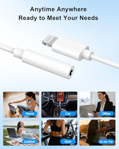 [Apple MFi Certified] 10 Pack Lightning to 3.5 mm Headphone Jack Adapter, iPhone Aux Adapter Converter Dongle Audio Cable Compatible with iPhone 14 13 12 11 X XS 8 7 - color: White-10pack