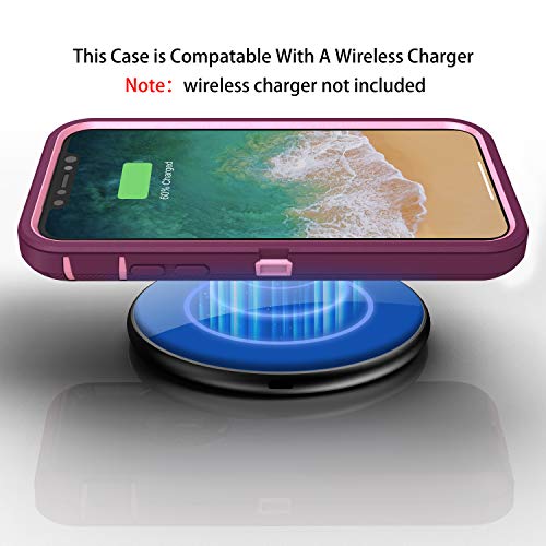 MXX Compatible with iPhone Xr Case, 3-Layer Super Protective Full Heavy Duty Body Tough Rugged Bumper Cover, Shock & Dust Proof, Designed for Apple Xr Phone Case 6.1" - color: Plum/Light Pink