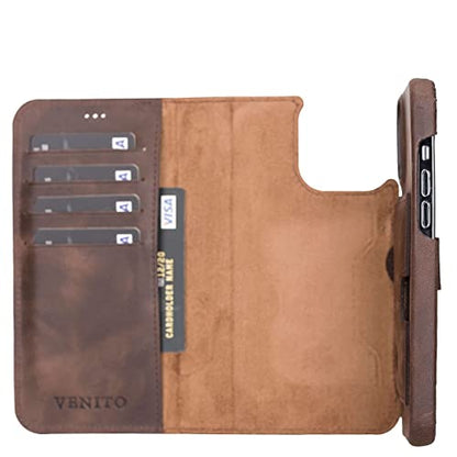 Venito Florence Leather Wallet Phone Case Compatible with iPhone 13 Pro Max (6.7 inch) - Extra Secure with RFID Blocking - Detachable Phone Wallet (Coffee Brown) - color: Coffee Brown, size: iPhone 13 Pro Max