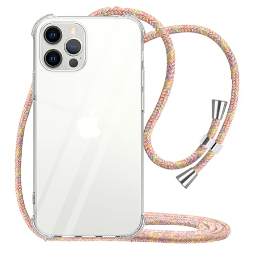 for iPhone 12 Pro Max Case Clear Neck Hanging Adjustable Shoulder Lanyard Crossbody Phone Cover Women Girls Soft TPU Slim Drop Protective Strap Mobile Case for iPhone 12 Pro Max - Rainbow - size: iPhone 12 Pro Max