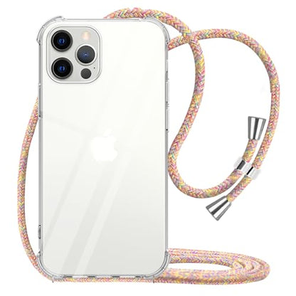for iPhone 12 Pro Max Case Clear Neck Hanging Adjustable Shoulder Lanyard Crossbody Phone Cover Women Girls Soft TPU Slim Drop Protective Strap Mobile Case for iPhone 12 Pro Max - Rainbow - size: iPhone 12 Pro Max