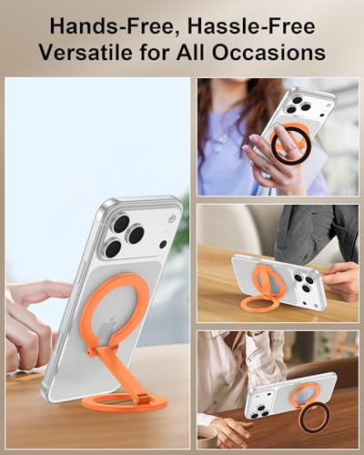 MagSafe Phone Grip Two-Sided Magnetic Ring Holder Foldable iPhone Kickstand - color: Orange