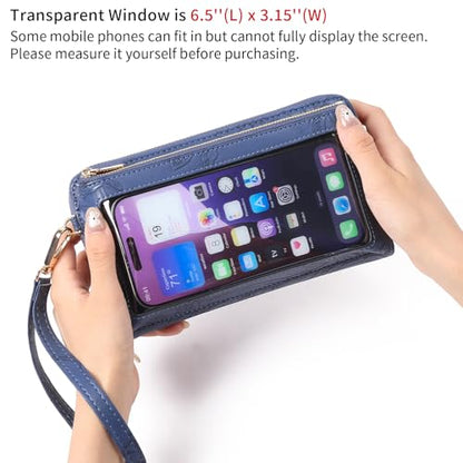 GOIACII Phone Purse Crossbody Bags for Women Small Travel Wallet Touch Screen RFID Blocking - color: A11 Blue Pattern