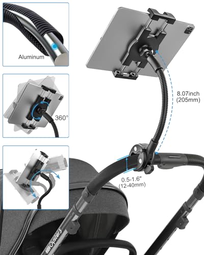 Gooseneck Tablet Holder for Wheelchair/Stroller/Golf Cart/Boat/Mic stand/Indoor Cycling Bike/Gym Bicycle Handlebar Clamp, Compatible with 4.7-13" iPad Pro/Air/Mini, iPhone, Galaxy, Fire HD, E-book