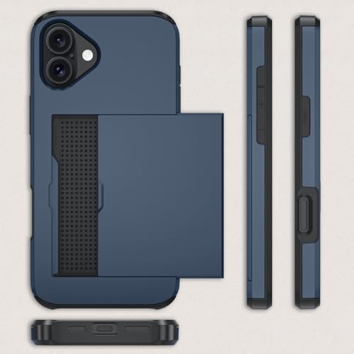 Qinmay Compatible with iPhone 16 Case with Card Holder, Dual Layer Shockproof,Heavy Duty Protective Hidden Slot Slim Wallet Phone Cover ，Blue - color: Blue, size: for iPhone 16