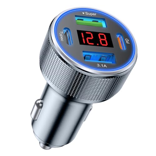 4-Port USB C Car Charger Fast Charging, 78W Metal Car Phone Charger - color: Grey-1Pc