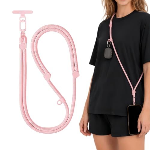 Adjustable Crossbody Phone Lanyard, Braided Cord with Tether Tab - color: Pink