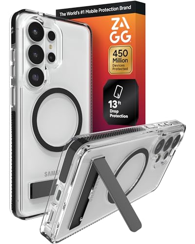 ZAGG Santa Cruz Snap Samsung Galaxy S26 Ultra Case with Kickstand - Black, Magnetic Crystal Clear Protective Phone Cover, 13ft Drop Protection, Graphene Reinforced, Slim Case with Stand - color: Black, size: Samsung Galaxy S26 Ultra