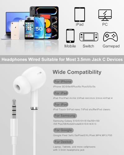 3.5mm Aux Jack Earbuds, Wired Over Ear Buds with Microphone, in-Ear Headphones for Apple iPhone ipad EarPods for Computer Laptop Gaming Devices, Stereo Bass Earphones for MP3 PC Air Pods Samsung - color: WHITE 3.5MM Earbuds
