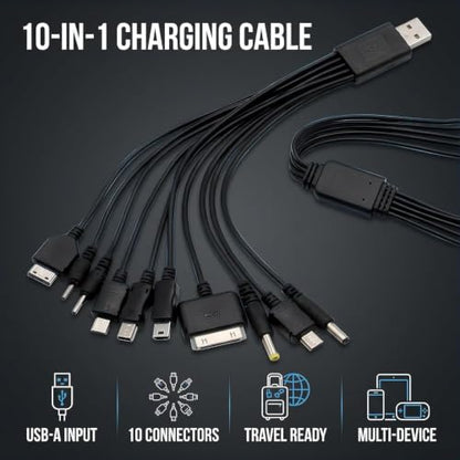 Black 10 in 1 USB Multi Charger Cables for Mobile Phones Charging Cord 7.87in Universal USB to Multi Plug Charger Cable for Smartphone Charger Wires,Cables and Interconnects