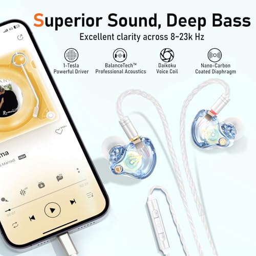 Audiovance Vibes 202ML HiFi Wired Earbuds for iPhone 14/13/12/11/X, Pro Max - color: 8-Light Blue
