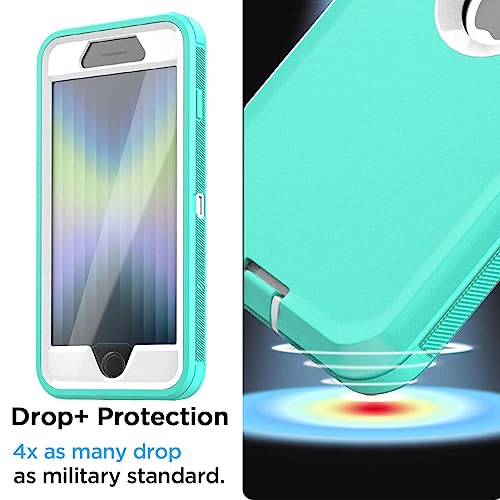 AICase for iPhone SE Case 3rd & 2nd Generation, for iPhone SE 2022/2020 Built-in Screen Protector Heavy Duty Protective Shockproof 3-Layer Full Body Rugged Phone Cover, Aqua Mint/White - color: Aqua Mint/white