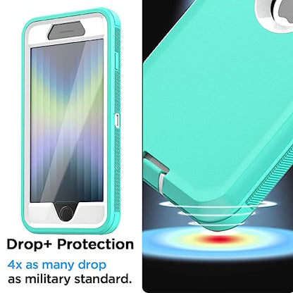 AICase for iPhone SE Case 3rd & 2nd Generation, for iPhone SE 2022/2020 Built-in Screen Protector Heavy Duty Protective Shockproof 3-Layer Full Body Rugged Phone Cover, Aqua Mint/White - color: Aqua Mint/white