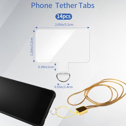 14 Pieces Clear Phone Tether Tab Universal Phone Lanyard Patch Without Adhesive for Most Smartphones Phone Cases - color: Square Shape