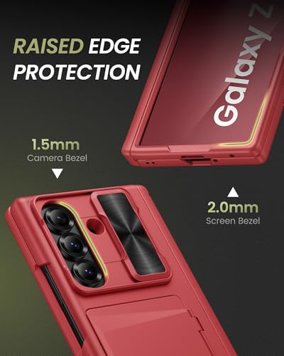 for Samsung Galaxy Z Fold 7 Case with Card Holder, Red - color: Red