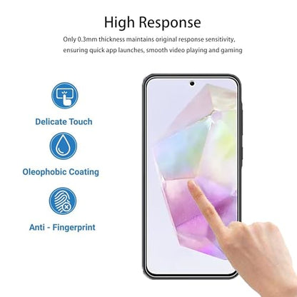 [2+2 Pack Tempered Glass Film For Samsung Galaxy A35 5G Screen Protector 2-Pack with Camera Lens Protector 2-Pack