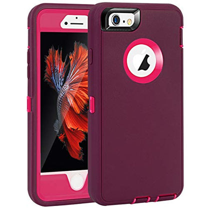 MAXCURY for iPhone 6 Case iPhone 6S Case, Heavy Duty Shockproof Series Case for iPhone 6/6S (4.7")-V2 with Built-in Screen Protector Compatible with All US Carriers (Wine/Fuchsia) - color: Wine/Fuchsia