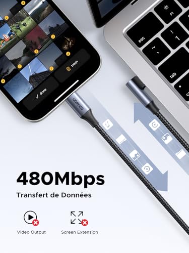 UGREEN 240W Right Angle USB C Cable, PD 3.1 Fast Charging, 3.3ft - size: 3.3FT