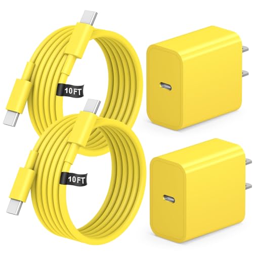2+2Pack iPhone 17 16 15 Charger 20W Apple Charger with 10ft Cable - Yellow - color: Yellow
