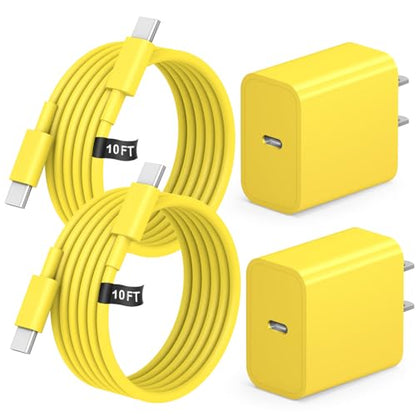 2+2Pack iPhone 17 16 15 Charger 20W Apple Charger with 10ft Cable - Yellow - color: Yellow