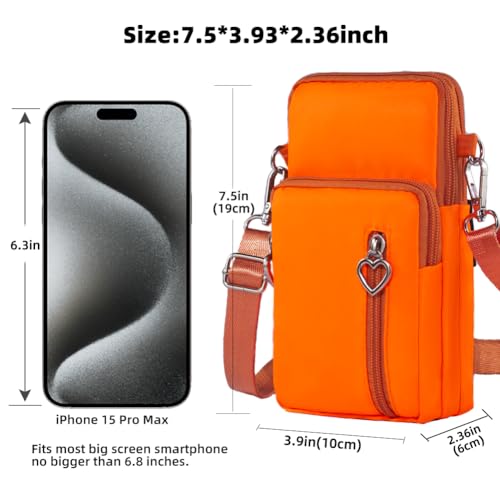 Small Crossbody Bag for Women - Mini Phone Purses with Crossbody Strap and Wallet - Nylon Arm Bag - color: A-orange
