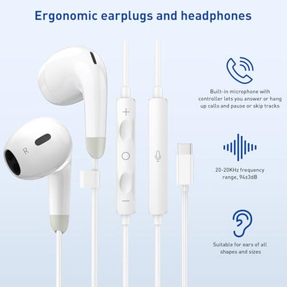 USB C Headphones, 2 Pack Wired Earbuds, Type C Headphones with Microphone