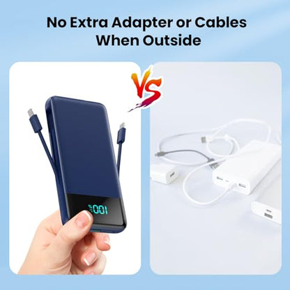 Portable Charger for iPhone with Built in Cables and Wall Plug,Upgraded 13800mAh Fast Charging USB C Power Bank,4 Outputs Travel Essential Battery Pack Compatible with iPhone 17/16/15/14,Galaxy-Blue - color: Dark Blue