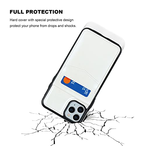 KIHUWEY for iPhone 11 Pro Max Wallet Case Card Holder Kickstand, White | Credit Card Slots, PU Leather, Magnetic Clasp, Flip Heavy Duty Protection Cover for Men and Women - color: White