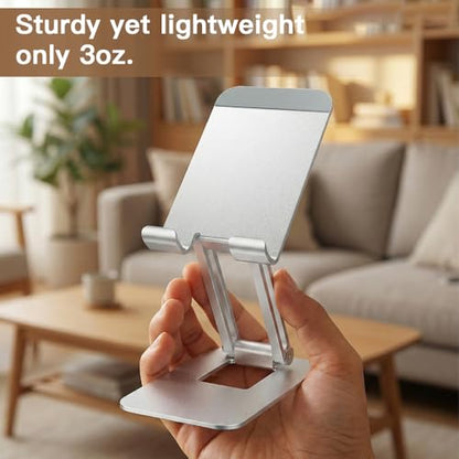 Phone Stand Holder for Desk Cell Phone iPhone 16 17 18 Pro Max Adjustable Foldable Portable Metal Desktop Office Table Bedside Nintendo Switch 2 Airplane Travel