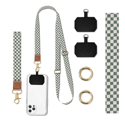 Phone Lanyard Crossbody Wrist Strap, Universal Adjustable Neck Strap for Phone Case Keys ID Badges, Travel Essential - color: Cute Brown Plaid