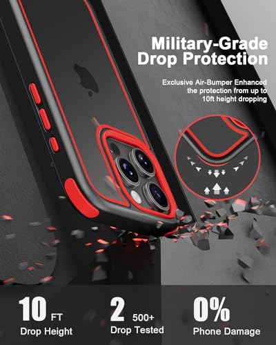 Mobnano Compatible with iPhone 15 Pro Case, with Multicolor Protective Shockproof Bumpers, Crystal Clear Back Not Yellowing Anti-Scratch Hard PC Back & Soft Silicone TPU Frame Cover - Black/Red - color: Black/Red, size: iPhone 15 Pro