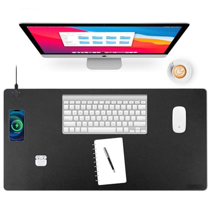 Wireless Charging Desk Mat, Mouse Pad, Black-L, 36 * 17inch - color: Black-l, size: 36" x 17"