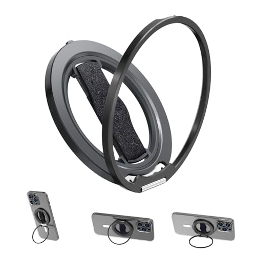 Airloop Pro for MagSafe Phone Grip Stand with Finger Strap - [Upgrade Secure Hinge] 360° Rotation Removable Magnetic Ring Holder Kickstand Loop for iPhone 17, 16, 15, 14, 13, 12 Series - color: Dark Black