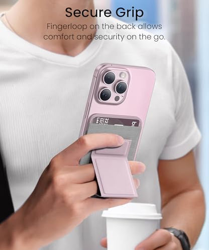GONEZ for MagSafe Wallet with Stand, Stronger Magnetic Card Holder for iPhone 17/16/15/14/13/12 Series, Premium Leather Phone Wallet with RFID Blocking, 1 Slot, Fit 5 Cards, Pink - color: PINK