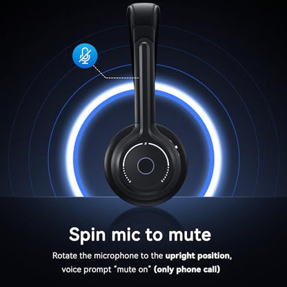 Gixxted (2026 Upgraded) Wireless Headset with Mic for Work, Bluetooth Headset with Noise Canceling Microphone, Wireless Headphones with Mic and USB Dongle and Mute, Fit for Computer/PC/Teams
