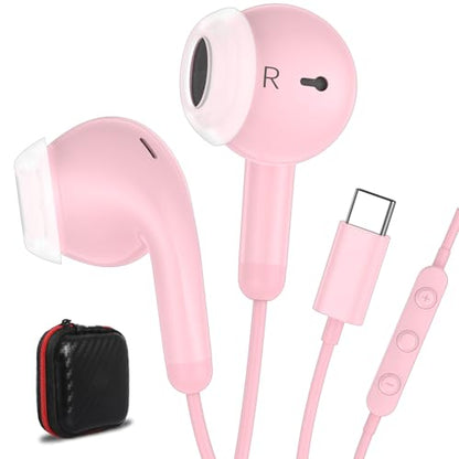 USB C Earbuds Headphones for iPad 10th Gen for iPhone Duo 18 Pro 17 15 Pink - color: Pink