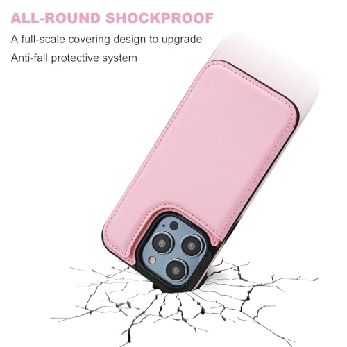 ONETOP for iPhone 15 Pro Wallet Case with Credit Card Holder,Pink | Kickstand,ID/Cash Holder,Case Wallet with Card Slots,Double Magnetic Clasp,Durable PU Leather Shockproof Cover for Women Men - color: Pink