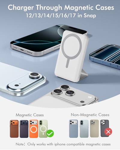 podoru for MagSafe Power Bank 10000 mAh, Foldable Magnetic Portable Charger - color: White