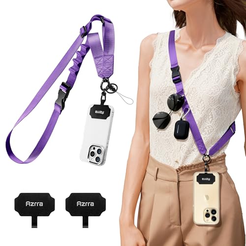 Azrra Phone Lanyard Crossbody, Phone Strap Crossbody with 2 Tether Tabs - color: Dark Purple