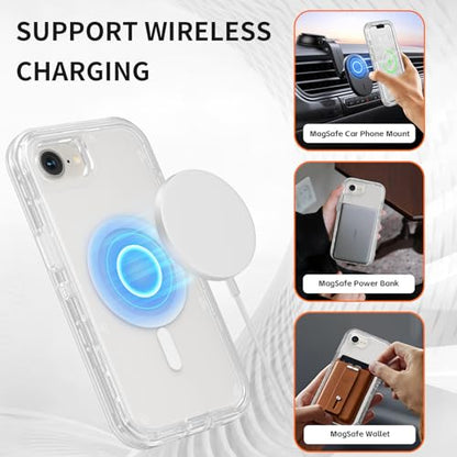 Follaroma Magnetic for iPhone 16e & iPhone 17e Case, Heavy Duty Cases,Clear | Compatible with MagSafe, Heavy Duty Shock proof Protection, Military-Grade Anti-Drop, Dual Layer Transparent Protective Cover - color: Clear, size: iPhone 16e/iPhone 17e 6.1''