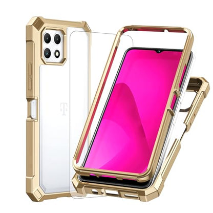 Ailiber for TMobile REVVL 7 5G Case, Clear Transparent [Anti Yellowing], with [Screen Protector], Dual Layer Shockproof Bumper, Silicone Cell Phone Case for T-Mobile Metro REVVL 7 5G-Gold - color: Crystal Clear & Gold