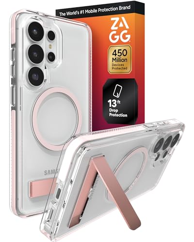 ZAGG Santa Cruz Snap Samsung Galaxy S26 Ultra Case with Kickstand - Pink Sorbet, Magnetic Crystal Clear Protective Phone Cover, 13ft Drop Protection, Graphene Reinforced, Slim Case with Stand - color: Pink Sorbet, size: Samsung Galaxy S26 Ultra